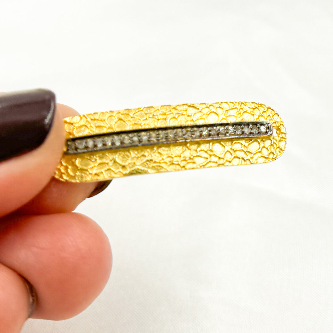 Pave Diamond & 925 Sterling Silver Black Rhodium, Two-Tone (Black Rhodium and Gold Plated), and Rose Gold Plated Long Oval Connector. DC955