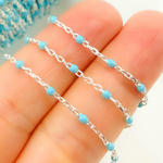 Load image into Gallery viewer, 925 Sterling White Silver Enamel Turquoise Color Cable Chain.  V203TURSS
