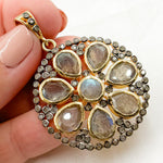 Load image into Gallery viewer, DSP016. Diamond Sterling Silver Round Flower Pendant with Gemstone