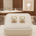 Load image into Gallery viewer, EFI51229. 14k Solid Yellow Gold Diamond Flower Studs