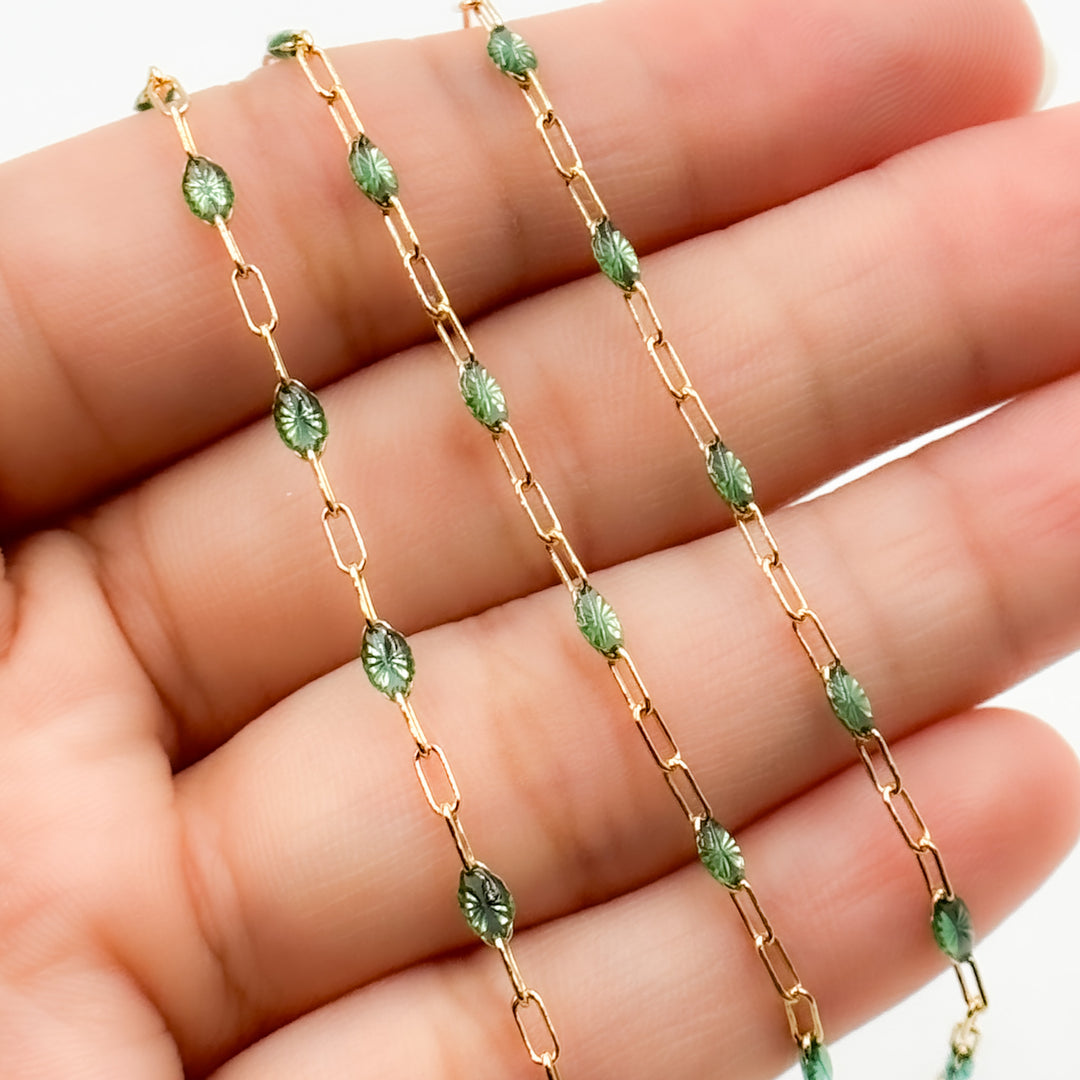 Shop Now  14k Gold Filled Olive Green Color Enamel Satellite Cable Chain
