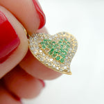 Load image into Gallery viewer, 14k Solid Gold Diamond and Gemstone (Emerald or Blue Sapphire) Heart Charm. KG192