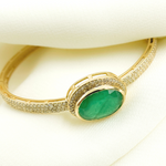 Load image into Gallery viewer, KG91. 14K Solid Gold Diamonds Bangle and Oval Shape in the Center with Diamonds and Emerald