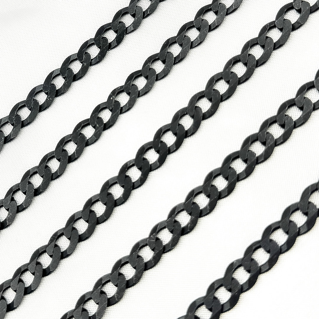 V77BRM. Black Rhodium Matt Sterling Silver Flat Curb Chain