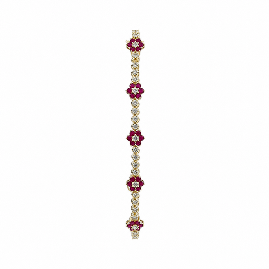 BR402699. 14k Solid Gold Diamond and Gemstone Fancy Flower Bracelet