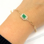 Load image into Gallery viewer, BFC60697EM. 14k Solid Gold Paperclip Diamond and Emerald Statement Bracelet