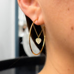 Load image into Gallery viewer, 14k Yellow Gold Diamond Heart Dangle Hoops Earrings