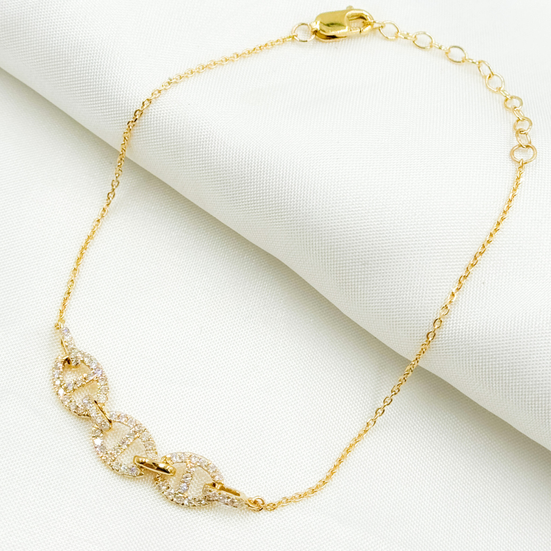 14k Solid Gold Marina Diamond Link Bracelet. BFF60701