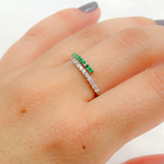 Load image into Gallery viewer, 14K Solid Gold Double Band Diamond and Emerald Ring