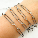 Load image into Gallery viewer, Black Rhodium 925 Sterling Silver Smooth & Diamond Cut Paperclip Chain