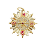 Load image into Gallery viewer, 14K Gold Circle Compass Charm with Diamonds and Stones. KG132