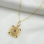 Load image into Gallery viewer, GDP385. 14K Solid Gold Square Charm with Circle in the Center in Diamond and Gemstones