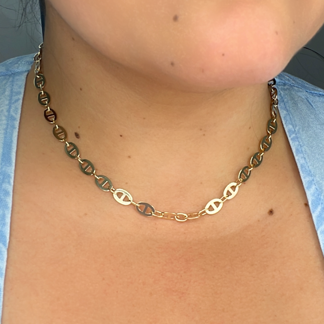 14K Solid Yellow Gold Flat Mariner Link Chain