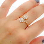 Load image into Gallery viewer, 14k Solid Gold Diamond Flower Ring.