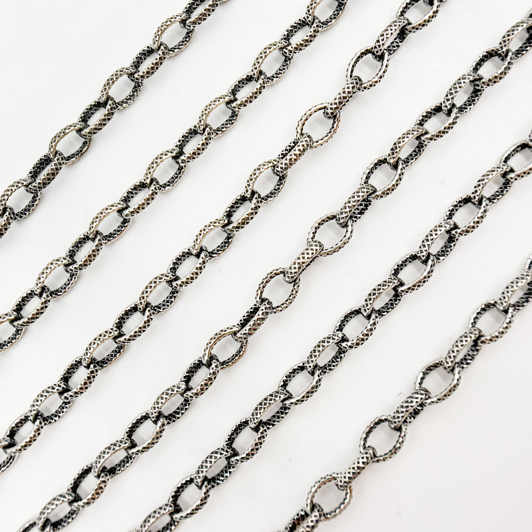 Oxidized Sterling Silver Textured Oval Chain