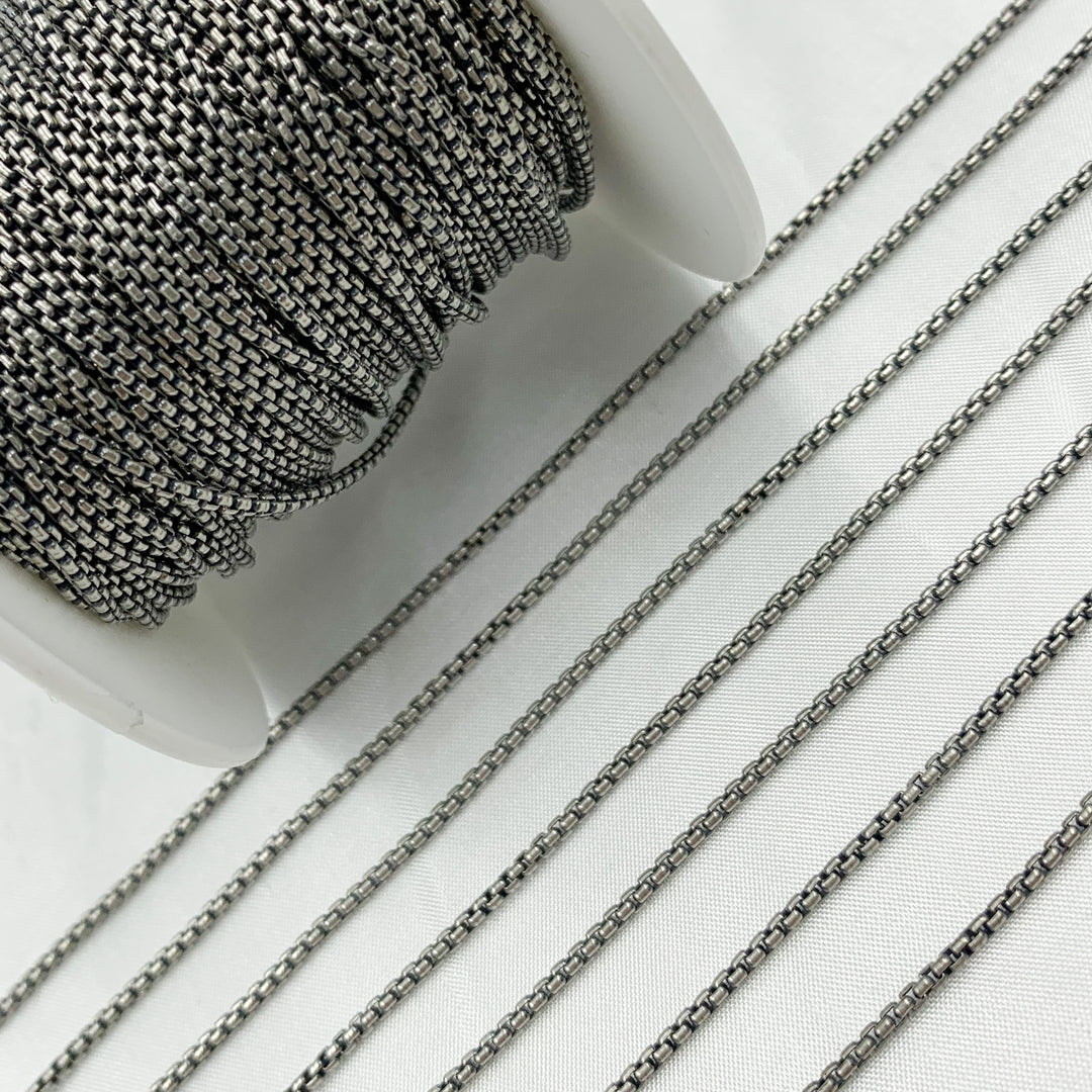 Oxidized 925 Sterling Silver Round Box Chain. 520OX