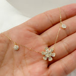 Load image into Gallery viewer, NT404137. 14K Solid Gold Diamond Dangle Flower Necklace