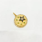Load image into Gallery viewer, KG236. 14k Solid Gold Circle Charm with Diamonds, Gemstones, and Enamel with Stars