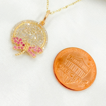 Load image into Gallery viewer, 14K Solid Gold Diamond Circle Shape Charm with Gemstone DragonFly. KG195