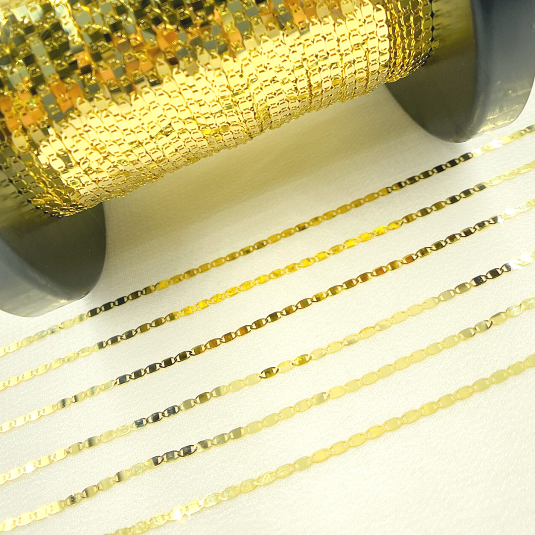 14k Solid Gold Mirror Flat Marina Link Chain
