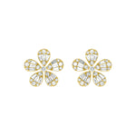 Load image into Gallery viewer, EFL52682. 14K Solid Gold Diamond Baguette Flower Stud Earrings