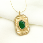 Load image into Gallery viewer, KG151. 14K Solid Gold Rectangular Shape Charm with Emerald Stone in the center