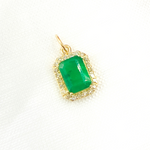 Load image into Gallery viewer, 14K Solid Gold Diamond and Emerald Rectangle Charms