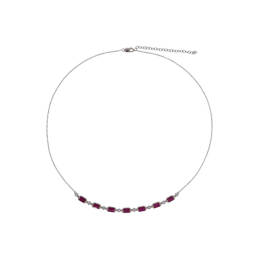 CN97254RU5X3. 14K Solid Gold Diamond & Ruby Necklace