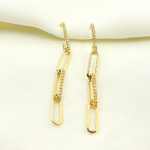 Load image into Gallery viewer, EFF51957. 14K Solid Gold and Diamonds Paper Clip Dangle Earrings