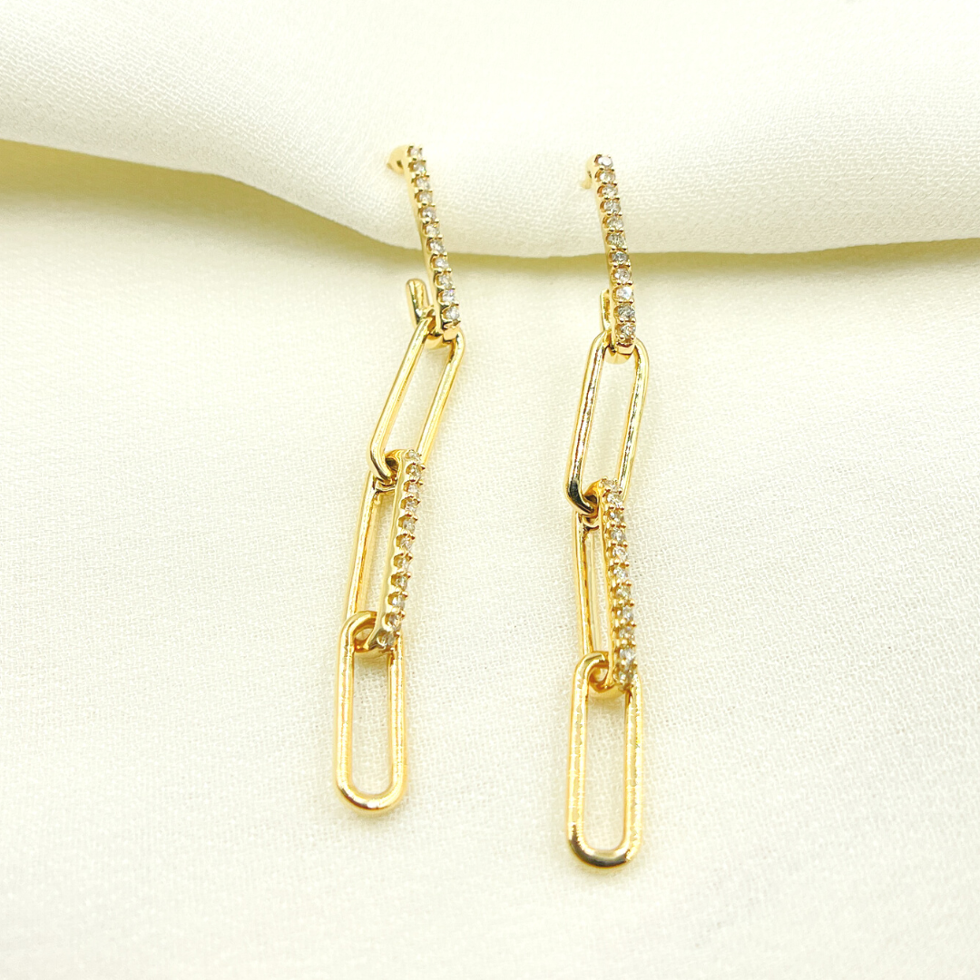 14K Solid Gold and Diamonds Paper Clip Dangle Earrings. EFF51957