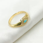 Load image into Gallery viewer, 14K Solid Yellow Gold Diamond and Turquoise Eye Ring.