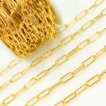 Load image into Gallery viewer, Gold Plated 925 Sterling Silver Smooth & Dimond Cut Link Paperclip Chain