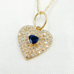 Load image into Gallery viewer, 14k Solid Gold Diamond and Blue Sapphire Heart Charm. GDP586