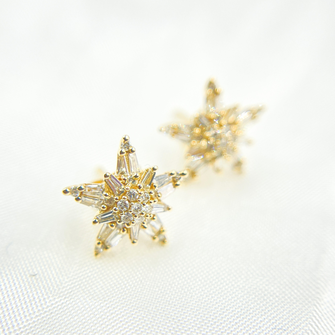 EFG51638. 14k Solid Yellow Gold Diamond Stars Earrings