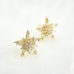 Load image into Gallery viewer, EFG51638. 14k Solid Yellow Gold Diamond Stars Earrings
