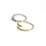 Load image into Gallery viewer, 14K Solid Gold Double Band Diamond and Emerald Ring