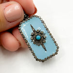 Load image into Gallery viewer, Silver Rectangle Enamel Pendant with Gemstone
