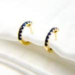 Load image into Gallery viewer, 14K Solid Gold Blue Sapphire Huggies