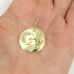 Load image into Gallery viewer, KG32. 14K Solid Gold with Diamonds Circle Shape with Moon & Stars Charm