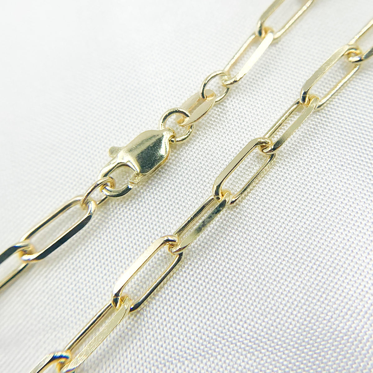14K Solid Yellow Gold Diamond Cut Paperclip Necklace