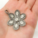 Load image into Gallery viewer, DP145. Diamond Sterling Silver Flower Pendant with Polki Diamond