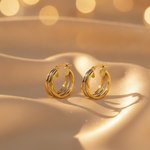 Load image into Gallery viewer, GER19. 14K Two-Tone Gold Hollow Hoop Earrings