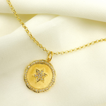 Load image into Gallery viewer, 14K Solid Gold with Diamonds Circle Shape Charm with a Star in the Center. GDP95