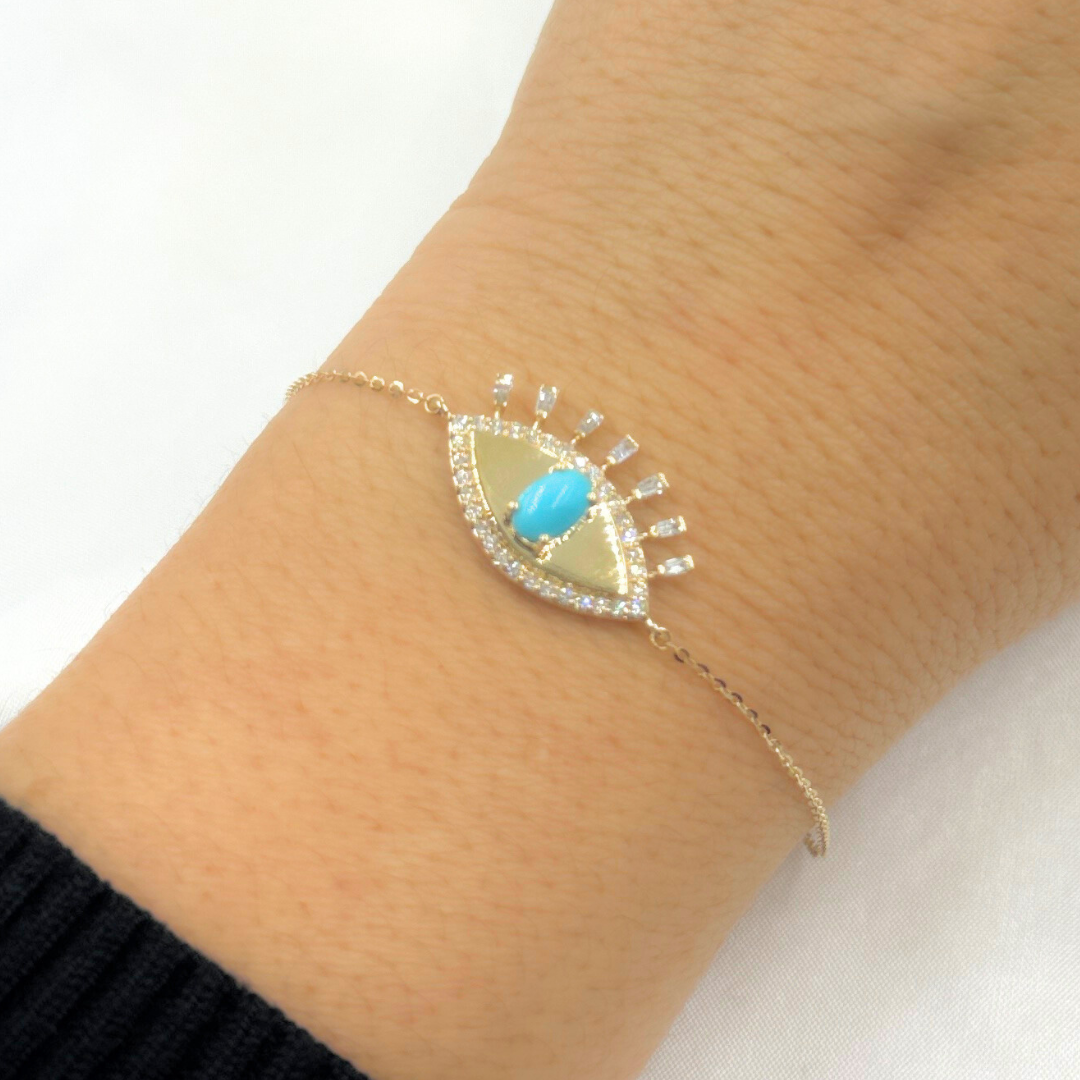 14k Solid Gold Diamond and Gemstone Eye Bracelet