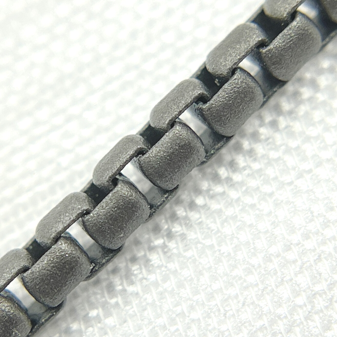 V130BRM. Black Rhodium Matt Sterling Silver Box Link Chain