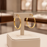 Load image into Gallery viewer, GER76. 14K Gold Diamond Cut Hollow Hoop Earrings