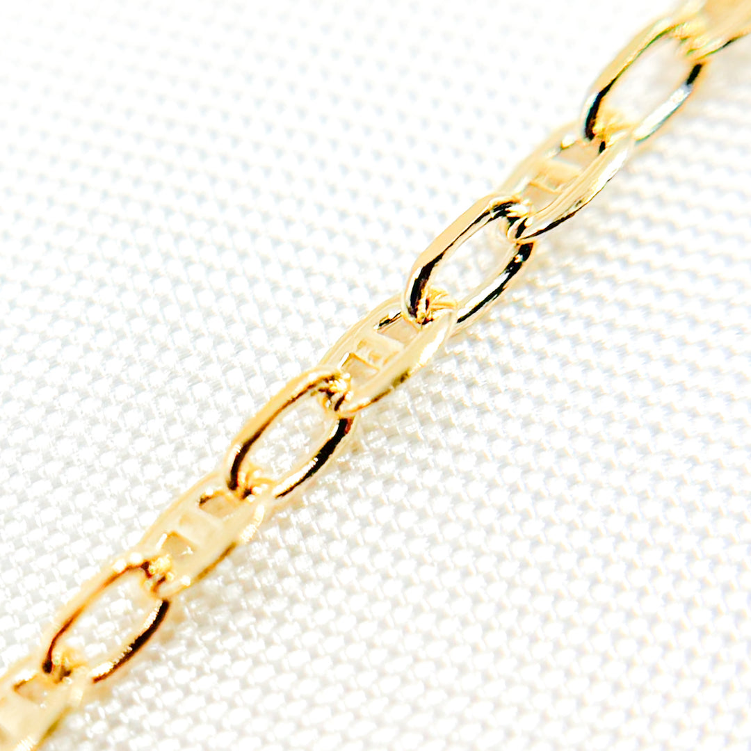 14K Solid Gold Smooth Marina and Cable Links Chain