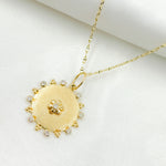Load image into Gallery viewer, 14K Solid Gold Circle Charm with Flower in the Center in Diamond and Gemstones. GDP525