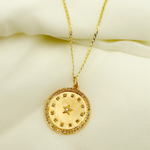 Load image into Gallery viewer, 14K Solid Gold with Diamonds Circle Shape Charm with Star and Squares in the Center. GDP63
