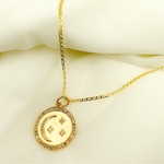 Load image into Gallery viewer, 14K Solid Gold with Diamonds Circle Charm with Moon and Squares in the Center. GDP72